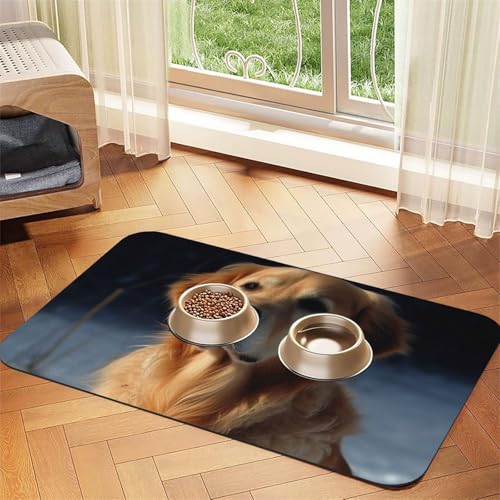 Super saugfähige Hundefuttermatte, Golden Retriever, Haustier-Futtermatte für Futter- und Wassernäpfe, rutschfest, wasserdicht, Platzierungspad für Böden, schnell trocknende Wasserspendermatte für von KLLTYHMU