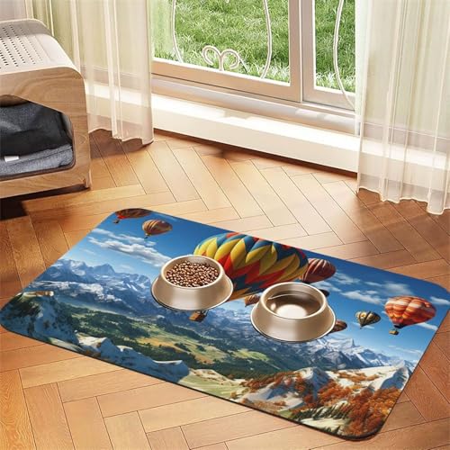 Super saugfähige Hundefuttermatte, Heißluftballon-Haustier-Futtermatte für Futter- und Wassernäpfe, rutschfest, wasserdicht, Platzierungspad für Böden, schnell trocknende Wasserspendermatte für Hunde Super saugfähige Hundefuttermatte, Heißluftballon-Haustier-Futtermatte für Futter- und Wassernäpfe, rutschfest, wasserdicht, Platzierungspad für Böden, schnell trocknende Wasserspendermatte für Hunde von KLLTYHMU