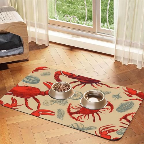 Super saugfähige Hundefuttermatte, Hummer und Krabbe, Haustier-Futtermatte für Futter- und Wassernäpfe, rutschfest, wasserdicht, Platzierungspad für Böden, schnell trocknende Wasserspendermatte für von KLLTYHMU
