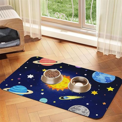 Super saugfähige Hundefuttermatte, Illustration des Solaruniversums, Haustier-Futtermatte für Futter- und Wassernäpfe, rutschfest, wasserdicht, Platzierungspad für Böden, schnell trocknende Super saugfähige Hundefuttermatte, Illustration des Solaruniversums, Haustier-Futtermatte für Futter- und Wassernäpfe, rutschfest, wasserdicht, Platzierungspad für Böden, schnell trocknende von KLLTYHMU