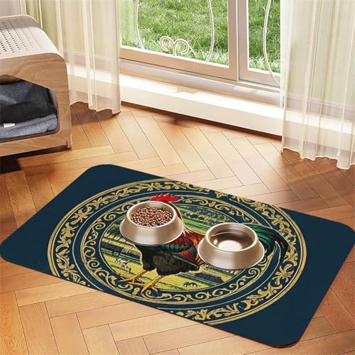 Super saugfähige Hundefuttermatte, Landhausstil, Bauernhoftiere, Haustier-Futtermatte für Futter- und Wassernäpfe, rutschfest, wasserdicht, Platzierungspad für Böden, schnell trocknende von KLLTYHMU