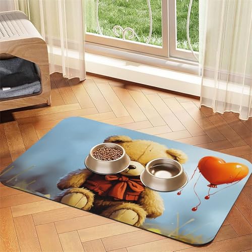 Super saugfähige Hundefuttermatte, Miss You Bear Haustier-Futtermatte für Futter- und Wassernäpfe, rutschfest, wasserdicht, Platzierungspad für Böden, schnell trocknende Wasserspendermatte für Hunde von KLLTYHMU