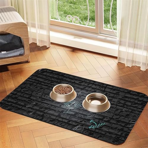 Super saugfähige Hundefuttermatte, Musiknoten, Haustier-Futtermatte für Futter- und Wassernäpfe, rutschfest, wasserdicht, Platzierungspad für Böden, schnell trocknende Wasserspendermatte für Hunde Super saugfähige Hundefuttermatte, Musiknoten, Haustier-Futtermatte für Futter- und Wassernäpfe, rutschfest, wasserdicht, Platzierungspad für Böden, schnell trocknende Wasserspendermatte für Hunde von KLLTYHMU