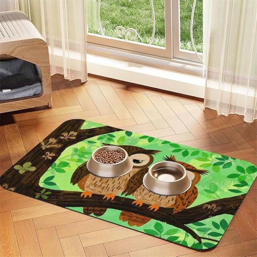 Super saugfähige Hundefuttermatte, Paar, Eule, sitzender Baum, Drucke, Haustier-Futtermatte für Futter- und Wassernäpfe, rutschfest, wasserdicht, Platzierungspad für Böden, schnell trocknende Super saugfähige Hundefuttermatte, Paar, Eule, sitzender Baum, Drucke, Haustier-Futtermatte für Futter- und Wassernäpfe, rutschfest, wasserdicht, Platzierungspad für Böden, schnell trocknende von KLLTYHMU