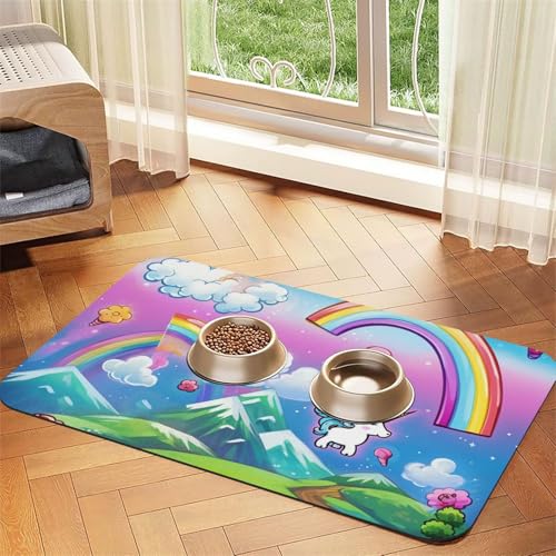 Super saugfähige Hundefuttermatte, Regenbogen-Haustier-Futtermatte für Futter- und Wassernäpfe, rutschfest, wasserdicht, Platzierungspad für Böden, schnell trocknende Wasserspendermatte für Hunde Super saugfähige Hundefuttermatte, Regenbogen-Haustier-Futtermatte für Futter- und Wassernäpfe, rutschfest, wasserdicht, Platzierungspad für Böden, schnell trocknende Wasserspendermatte für Hunde von KLLTYHMU