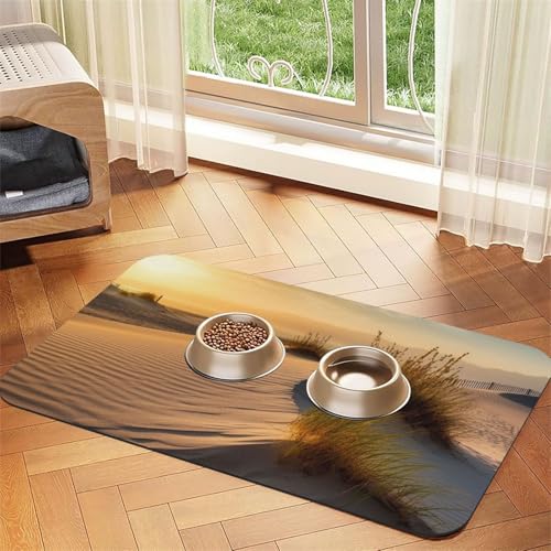 Super saugfähige Hundefuttermatte, Sanddünen Haustier-Futtermatte für Futter- und Wassernäpfe, rutschfest, wasserdicht, Platzierungspad für Böden, schnell trocknende Wasserspendermatte für Hunde von KLLTYHMU