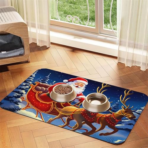 Super saugfähige Hundefuttermatte, Weihnachtsmann auf Schlitten, Haustier-Futtermatte für Futter- und Wassernäpfe, rutschfest, wasserdicht, Platzierungspad für Böden, schnell trocknende Super saugfähige Hundefuttermatte, Weihnachtsmann auf Schlitten, Haustier-Futtermatte für Futter- und Wassernäpfe, rutschfest, wasserdicht, Platzierungspad für Böden, schnell trocknende von KLLTYHMU