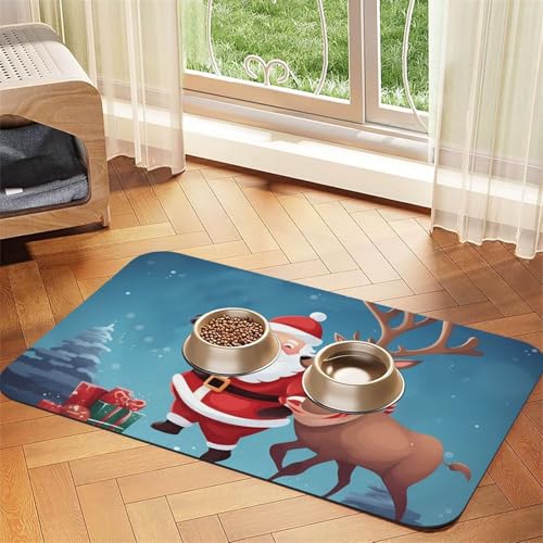 Super saugfähige Hundefuttermatte, Weihnachtsmann und Rentier, Haustier-Futtermatte für Futter- und Wassernäpfe, rutschfest, wasserdicht, Platzierungspad für Böden, schnell trocknende Super saugfähige Hundefuttermatte, Weihnachtsmann und Rentier, Haustier-Futtermatte für Futter- und Wassernäpfe, rutschfest, wasserdicht, Platzierungspad für Böden, schnell trocknende von KLLTYHMU