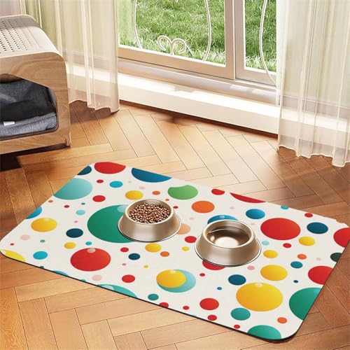 Super saugfähige Hundefuttermatte, bunte Punkte, Haustier-Futtermatte für Futter- und Wassernäpfe, rutschfest, wasserdicht, Platzierunterlage für Böden, schnell trocknende Wasserspendermatte für Hunde Super saugfähige Hundefuttermatte, bunte Punkte, Haustier-Futtermatte für Futter- und Wassernäpfe, rutschfest, wasserdicht, Platzierunterlage für Böden, schnell trocknende Wasserspendermatte für Hunde von KLLTYHMU