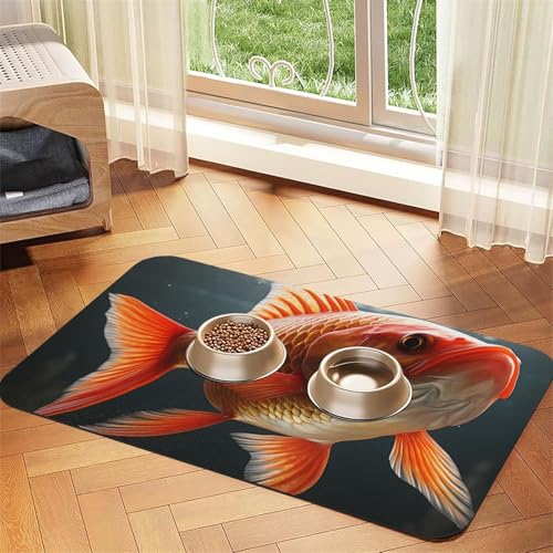 Super saugfähige Hundefuttermatte, echte Fisch-Futtermatte für Futter- und Wassernäpfe, rutschfest, wasserdicht, Platzierungspad für Böden, schnell trocknende Wasserspendermatte für Hunde, Welpen von KLLTYHMU