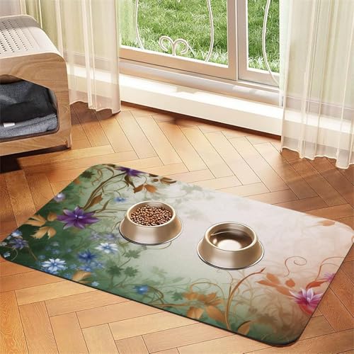 Super saugfähige Hundefuttermatte, florale Wirbel, Efeu, Haustier-Futtermatte für Futter- und Wassernäpfe, rutschfest, wasserdicht, Platzierungspad für Böden, schnell trocknende Wasserspendermatte für Super saugfähige Hundefuttermatte, florale Wirbel, Efeu, Haustier-Futtermatte für Futter- und Wassernäpfe, rutschfest, wasserdicht, Platzierungspad für Böden, schnell trocknende Wasserspendermatte für von KLLTYHMU