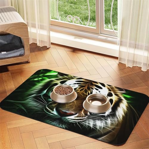 Super saugfähige Hundefuttermatte, grünäugiger Tiger, Haustier-Futtermatte für Futter- und Wassernäpfe, rutschfest, wasserdicht, Platzierungspad für Böden, schnell trocknende Wasserspendermatte für Super saugfähige Hundefuttermatte, grünäugiger Tiger, Haustier-Futtermatte für Futter- und Wassernäpfe, rutschfest, wasserdicht, Platzierungspad für Böden, schnell trocknende Wasserspendermatte für von KLLTYHMU