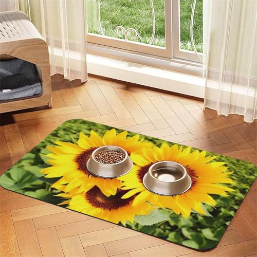 Super saugfähige Hundefuttermatte, herzförmige Sonnenblumen-Haustier-Futtermatte für Futter- und Wassernäpfe, rutschfest, wasserdicht, Platzierungspad für Böden, schnell trocknende Wasserspendermatte Super saugfähige Hundefuttermatte, herzförmige Sonnenblumen-Haustier-Futtermatte für Futter- und Wassernäpfe, rutschfest, wasserdicht, Platzierungspad für Böden, schnell trocknende Wasserspendermatte von KLLTYHMU