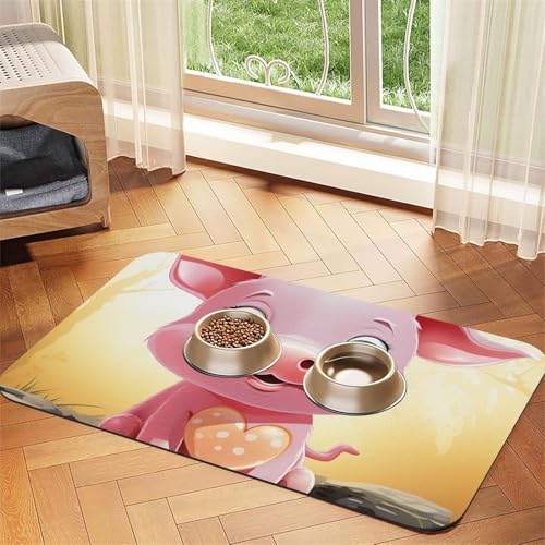 Super saugfähige Hundefuttermatte, lächelnde Haustier-Futtermatte für Futter- und Wassernäpfe, rutschfest, wasserdicht, Platzierungspad für Böden, schnell trocknende Wasserspendermatte für Hunde von KLLTYHMU