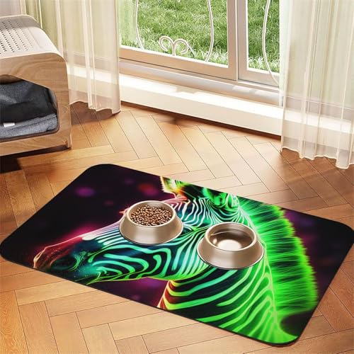 Super saugfähige Hundefuttermatte, leuchtendes Zebra-Haustier-Futtermatte für Futter- und Wassernäpfe, rutschfest, wasserdicht, Platzierungspad für Böden, schnell trocknende Wasserspendermatte für von KLLTYHMU