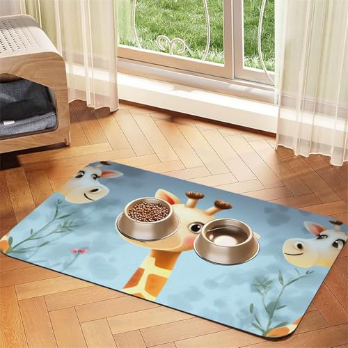 Super saugfähige Hundefuttermatte, niedliche Giraffen-Haustier-Futtermatte für Futter- und Wassernäpfe, rutschfest, wasserdicht, Platzierungspad für Böden, schnell trocknende Wasserspendermatte für Super saugfähige Hundefuttermatte, niedliche Giraffen-Haustier-Futtermatte für Futter- und Wassernäpfe, rutschfest, wasserdicht, Platzierungspad für Böden, schnell trocknende Wasserspendermatte für von KLLTYHMU
