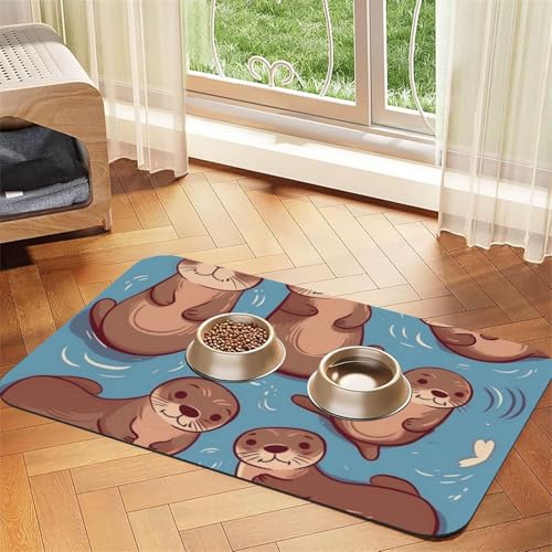 Super saugfähige Hundefuttermatte, niedliche braune Otter, Haustier-Futtermatte für Futter- und Wassernäpfe, rutschfest, wasserdicht, Platzierungspad für Böden, schnell trocknende Wasserspendermatte von KLLTYHMU