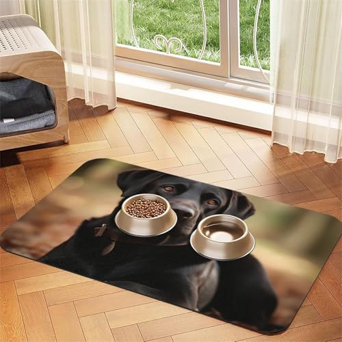 Super saugfähige Hundefuttermatte, niedlicher Labrador, Haustier-Futtermatte für Futter- und Wassernäpfe, rutschfest, wasserdicht, Platzierungspad für Böden, schnell trocknende Wasserspendermatte für von KLLTYHMU