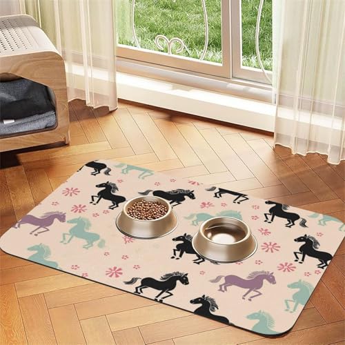 Super saugfähige Hundefuttermatte, niedliches Pferd, Haustier-Futtermatte für Futter- und Wassernäpfe, rutschfest, wasserdicht, Platzierungspad für Böden, schnell trocknende Wasserspendermatte für Super saugfähige Hundefuttermatte, niedliches Pferd, Haustier-Futtermatte für Futter- und Wassernäpfe, rutschfest, wasserdicht, Platzierungspad für Böden, schnell trocknende Wasserspendermatte für von KLLTYHMU