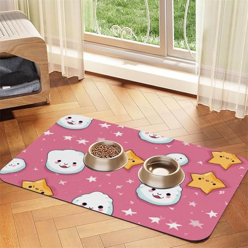 Super saugfähige Hundefuttermatte, niedliches Reisbällchen und Sternenmuster, Haustier-Futtermatte für Futter- und Wassernäpfe, rutschfest, wasserdicht, Platzierungspad für Böden, schnell trocknende Super saugfähige Hundefuttermatte, niedliches Reisbällchen und Sternenmuster, Haustier-Futtermatte für Futter- und Wassernäpfe, rutschfest, wasserdicht, Platzierungspad für Böden, schnell trocknende von KLLTYHMU