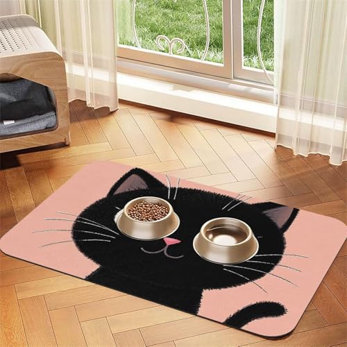 Super saugfähige Hundefuttermatte, niedliches schwarzes Katzengesicht mit großen Augen, Haustier-Futtermatte für Futter- und Wassernäpfe, rutschfest, wasserdicht, Platzierungspad für Böden, schnell Super saugfähige Hundefuttermatte, niedliches schwarzes Katzengesicht mit großen Augen, Haustier-Futtermatte für Futter- und Wassernäpfe, rutschfest, wasserdicht, Platzierungspad für Böden, schnell von KLLTYHMU