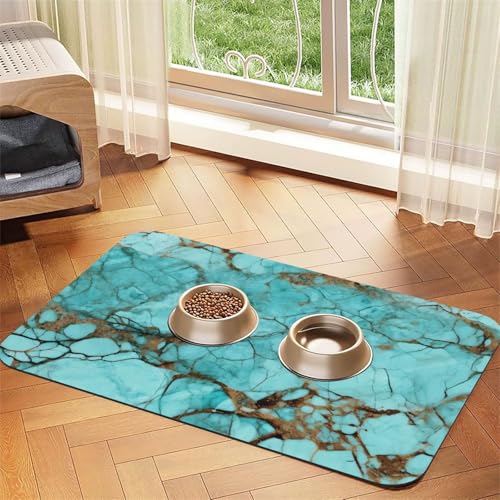 Super saugfähige Hundefuttermatte, türkisfarbener Marmor, Haustier-Futtermatte für Futter- und Wassernäpfe, rutschfest, wasserdicht, Platzierungspad für Böden, schnell trocknende Wasserspendermatte Super saugfähige Hundefuttermatte, türkisfarbener Marmor, Haustier-Futtermatte für Futter- und Wassernäpfe, rutschfest, wasserdicht, Platzierungspad für Böden, schnell trocknende Wasserspendermatte von KLLTYHMU