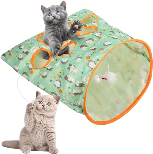 KLROSCAYI Katzentunnel-Tasche, Spielzeug, Kitty-Haustier-Tunnel, zusammenklappbar, zum Selbstverstecken und Spielen für den Innenbereich, Peekaboo interaktives Katzenhöhlenspielzeug, mit 1 kleinen von KLROSCAYI