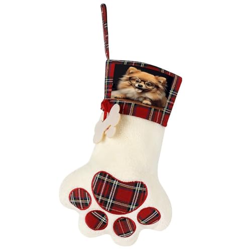 Weihnachtsstrümpfe, Zwergspitz, Hund mit Brille, bedruckte Weihnachtsstrümpfe, Kamin-Hängesocken für Kamin, Zuhause, Weihnachtsbaum, Party-Dekoration Weihnachtsstrümpfe, Zwergspitz, Hund mit Brille, bedruckte Weihnachtsstrümpfe, Kamin-Hängesocken für Kamin, Zuhause, Weihnachtsbaum, Party-Dekoration von KLSVTMEA