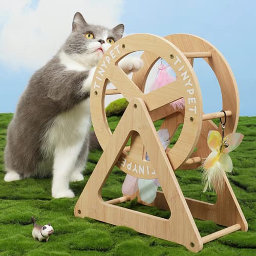 Cat Wheel für Indoor-Katzen, Ferris Shape Cat Running Wheel, mit 3 Feder-Spielzeug und 1 Katze necken Stange, Scratching Posts Cave Activity Möbel für Kätzchen Katzen von KLUFO