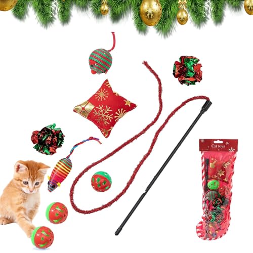 KLUFO Katzen-Teaser-Spielzeug - Kätzchen Zauberstab Weihnachten Interaktives Spielzeug - Katzen-Teaser-Spielset, interaktives Haustierspielzeug, lustige Übung für Katzen und Kätzchen von KLUFO
