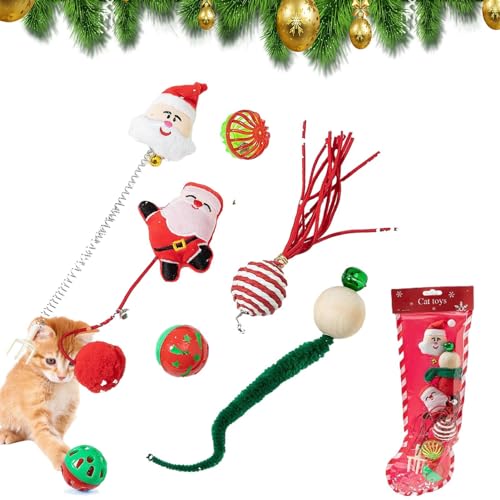 KLUFO Katzenspielzeug für Wohnungskatzen,Katzen-Zauberstab-Spielzeugset mit weihnachtlichem Thema - Lustiges Kätzchenspielzeug, interaktives Spielzeug für gelangweilte Hauskatzen beim Jagen von KLUFO