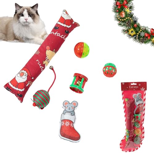 KLUFO Katzenspielzeug für Wohnungskatzen - Weihnachtskätzchen-Zauberstab-Teaser-Spielzeug | Lustiges Kätzchenspielzeug, interaktives Spielzeug für gelangweilte Hauskatzen beim Jagen und Trainieren von KLUFO
