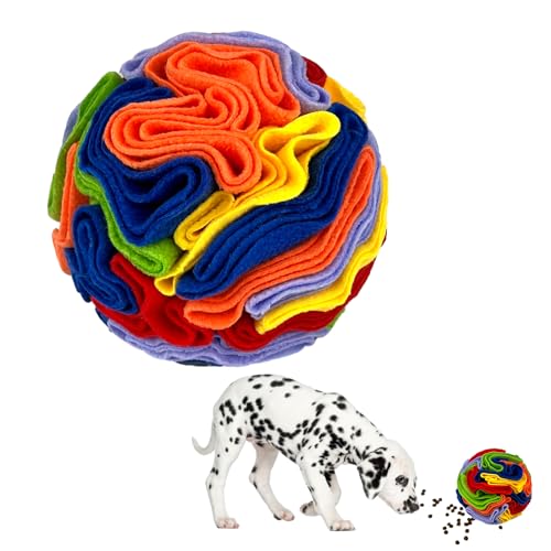 KM-P Interaktiver Schnüffelball für Hunde – Leckendes Kauspielzeug für Hunde – Quietschspielzeug für Training und Zahnreinigung (Regenbogen, 20 cm) von KM-P