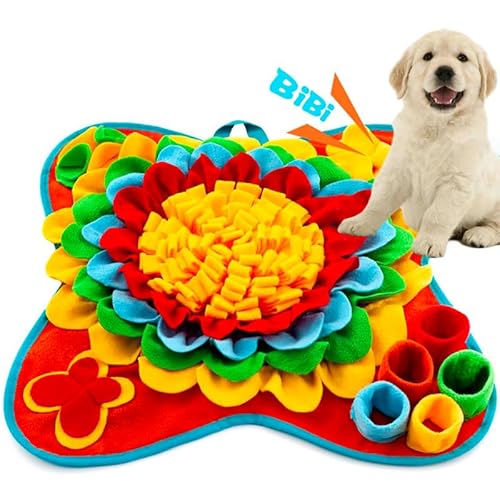 Schnüffelmatte für Haustiere, Blumenform, dünne Hundematte, langsames Füttern, interaktives Hunde-Puzzle-Spielzeug für kleine Hunde, Haustier-Trainingszubehör (rot) von KM-P