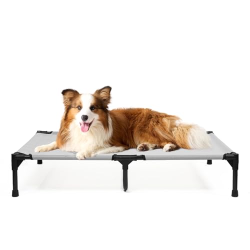 KMFYZYE Erhöhte Hundebetten für große Hunde, erhöhtes Outdoor-Hundebett mit Rahmen, angehobene Haustier-Hängematte mit atmungsaktivem Netz, rutschfest, leicht zu reinigen, Grau KMFYZYE Erhöhte Hundebetten für große Hunde, erhöhtes Outdoor-Hundebett mit Rahmen, angehobene Haustier-Hängematte mit atmungsaktivem Netz, rutschfest, leicht zu reinigen, Grau von KMFYZYE