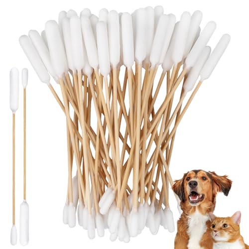 KMKANPO 50 Stück 15cm Hunde Wattestäbchen,Ohrreiniger für Haustiere,Ohrreinigungsstäbchen für Hunde,Wattestäbchen mit Doppelter Runder Spitze,Baumwolle Ohrenstäbchen für Haustiere,Hund,Katze von KMKANPO