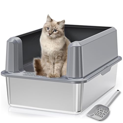 KMNSUN Katzenklo Groß, XXL Offene Edelstahl Katzentoilette, Toilette Für Große Katze Und Großes Häschen, 1.4301 Edelstahl - Klebt Nicht an Rückständen, zieht Keine Gerüche an, leicht zu reinigen-Grau KMNSUN Katzenklo Groß, XXL Offene Edelstahl Katzentoilette, Toilette Für Große Katze Und Großes Häschen, 1.4301 Edelstahl - Klebt Nicht an Rückständen, zieht Keine Gerüche an, leicht zu reinigen-Grau von KMNSUN