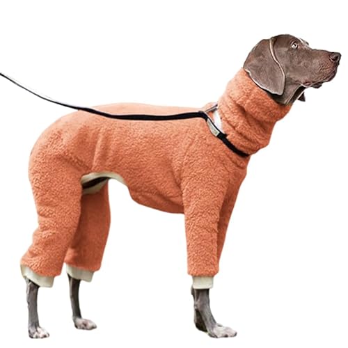 KMOCEPLY Hunde-Wintermantel, Hundepullover, Ganzkörper-Rollkragen, Whippet mit abnehmbarem Hundeschal, Baumwoll-Overall mit Beinen, Samtfutter, Sweatshirt für Windhunde, vierbeinige Kleidung, Orange von KMOCEPLY