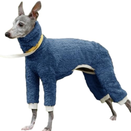KMOCEPLY Hunde-Wintermantel, Hundepullover, Ganzkörper-Rollkragen, Whippet mit abnehmbarem Hundeschal, Baumwoll-Overall mit Beinen, Samtfutter, Sweatshirt für Windhunde, vierbeinige Kleidung (Blau, von KMOCEPLY