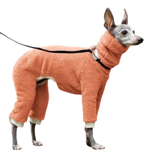 KMOCEPLY Hunde-Wintermantel, Hundepullover, Ganzkörper-Rollkragen, Whippet mit abnehmbarem Hundeschal, Baumwoll-Overall mit Beinen, Samtfutter, Sweatshirt für Windhunde, vierbeinige Kleidung (Orange, von KMOCEPLY