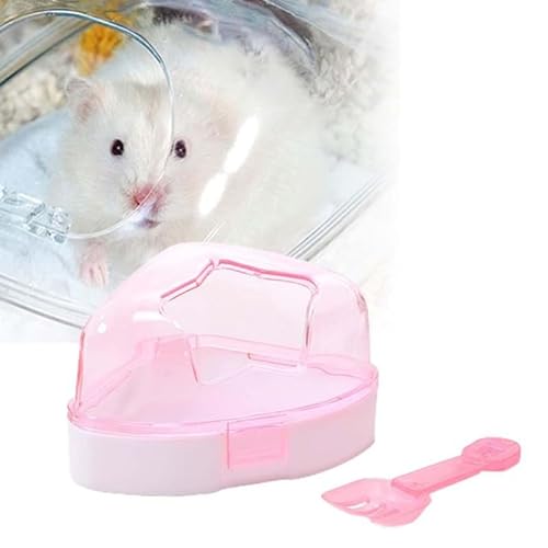 KMOCEPLY Kleintiersandbad-Box mit Sandschaufel, Hamster Badezimmer, Sandbad Container Toilette, Transparenter Duschraum, für Mäuse, Lemminge, Gerbils oder andere kleine Haustiere (1 Stück Rosa) von KMOCEPLY