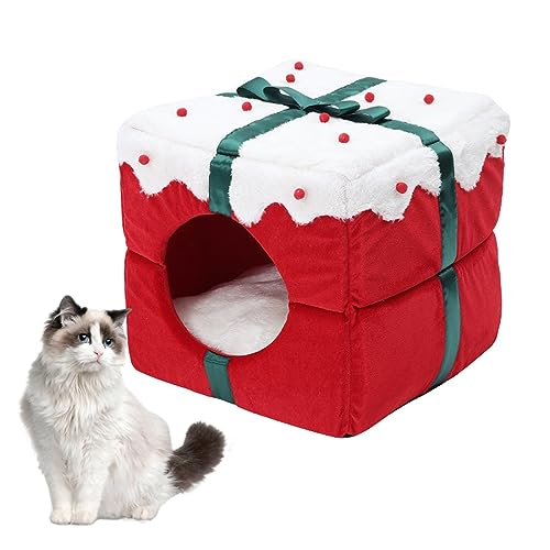 Box, Katzenstreu, Haustier Hütte, kleine Hundehütte, Weihnachten Stil, Gemütliche und niedliche Katzenstreu im Weihnachtsstil, Haustierstreu, Kätzchen, Rot von KMQRDZi