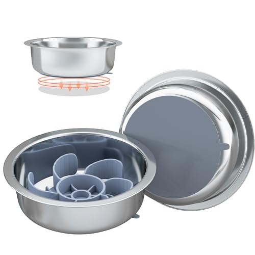 Hundenäpfe aus Edelstahl mit Saugfuß, rutschfeste Futternäpfe und Wassernäpfe für langsames Füttern, 3 mm selbstklebende Silikon-Pads für Fliesen/Hartholz/glatte Böden, 2 Stück von KMXASP