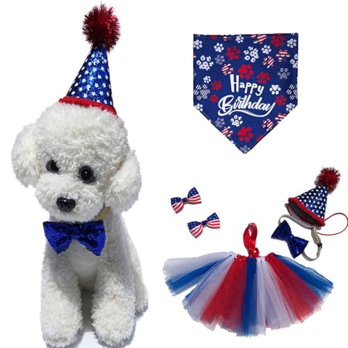 Independence Day Hundekostüm mit Pfotenabdruck, Ballettrock, Turban, Mütze, Fliege, Nationalflagge, Haarnadel Independence Day Hundekostüm mit Pfotenabdruck, Ballettrock, Turban, Mütze, Fliege, Nationalflagge, Haarnadel von KMXMINOZY