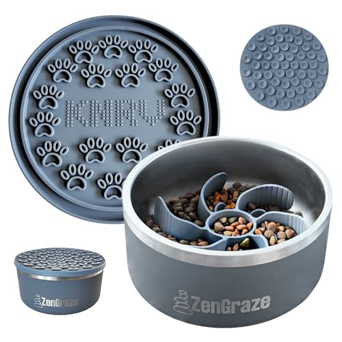 ZenGraze 5-in-1-Hundenapf, langsames Fütterungssystem, Edelstahl-Futter- und Wassernapf mit Aufbewahrungsdeckel, Silikon-Einsatz und Leckmatte für Anreicherung und Angstlinderung, von ZenGraze von KNRV Commerce