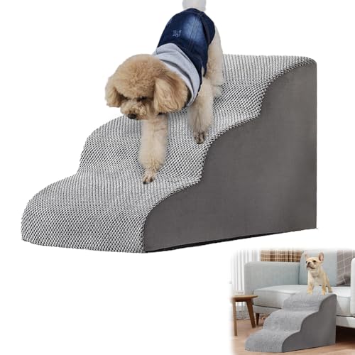 KOAVAE Haustiertreppe, 3 Stufen, Katzentreppe, rutschfeste Haustiertreppe Für Lösung, um Welpen, älteren Hunden und Hunden mit Arthritis aus Schwamm, Waschbarem Bezug, 60 * 40 * 40cm von KOAVAE