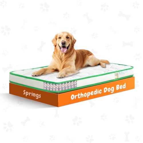 KOAZY Orthopädisches Hundebett für große Hunde, Memory-Schaum, Federn, waschbarer Bezug, wasserdicht und rutschfest, ideal zur Linderung von Gelenkschmerzen und Komfort, 104 x 73 cm von KOAZY