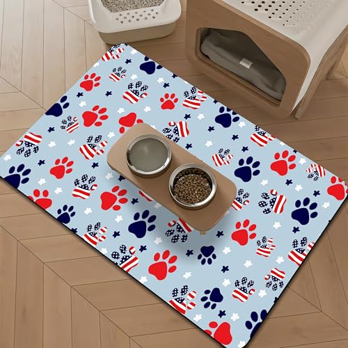 30,5 x 48,3 cm – kleine Hunde-Futtermatte, saugfähige Matten für Hundefutter und Wassernapf, Haustier-Tischset für Hunde, Katzen, Welpenzubehör – (Pfotenabdruck Patriotischer Stern) von KOBWOPI