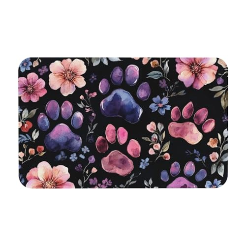 40,6 x 61 cm – große Futtermatte für Hunde, saugfähige Matten für Hundefutter und Wassernapf, Haustier-Tischset für Hunde, Katzen, Welpenzubehör – (Pfotenabdruck und Aquarellblume) von KOBWOPI