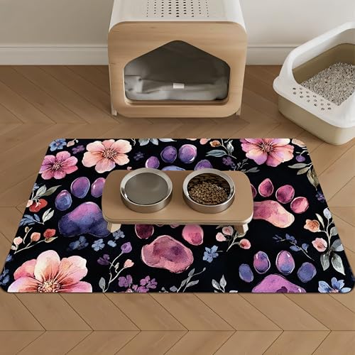 Futtermatte für kleine Hunde, saugfähige Matten für Futter und Wassernapf, Haustier-Tischset für Hunde, Katzen, Welpenzubehör, Pfotenabdruck und Aquarell-Blume, 30,5 x 48,3 cm Futtermatte für kleine Hunde, saugfähige Matten für Futter und Wassernapf, Haustier-Tischset für Hunde, Katzen, Welpenzubehör, Pfotenabdruck und Aquarell-Blume, 30,5 x 48,3 cm von KOBWOPI